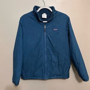 Patagonia Boys Everday Jacket Reversible Blue Teal Sherpa Lined Size 16-18